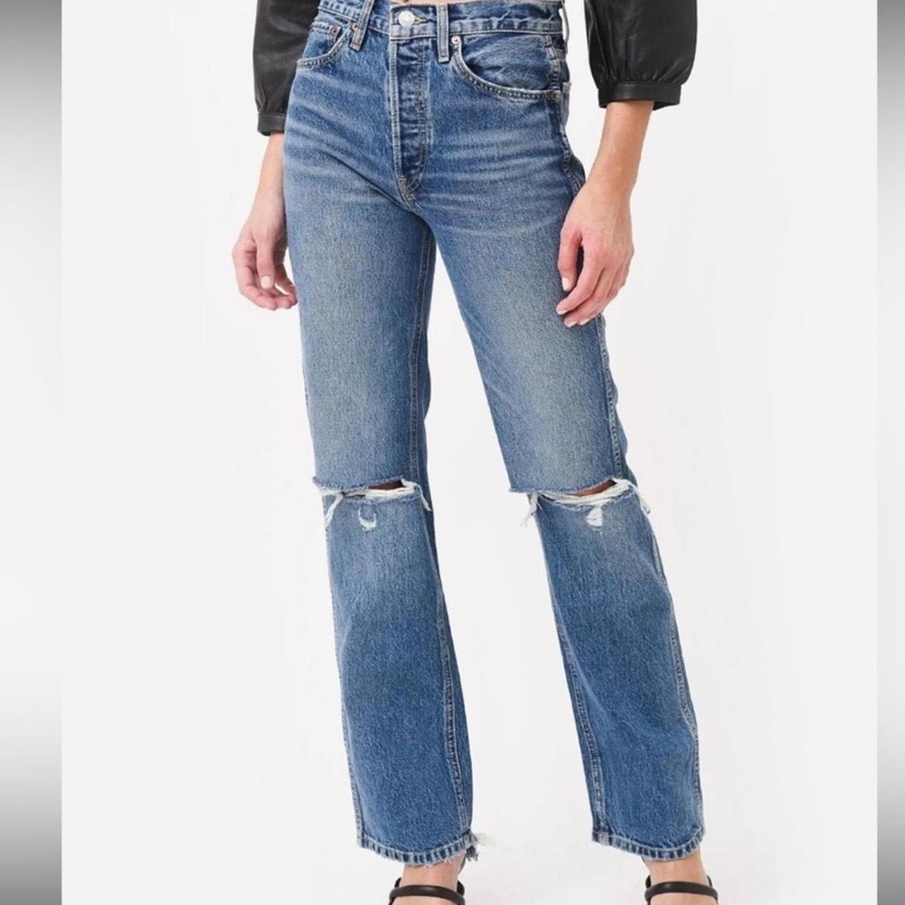 Redone High-rise Distressed Blue Jeans